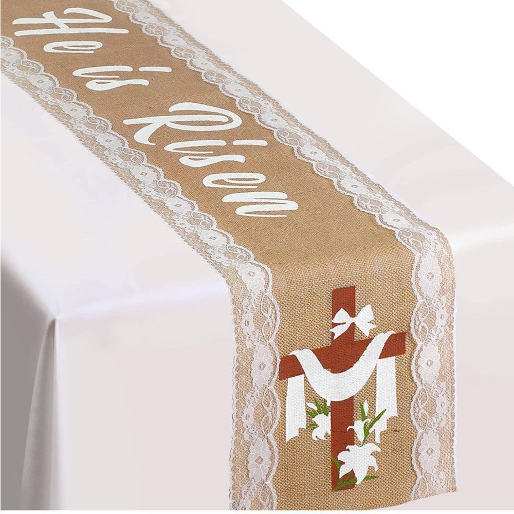 Easter Burlap and Lace Table Runner NWT